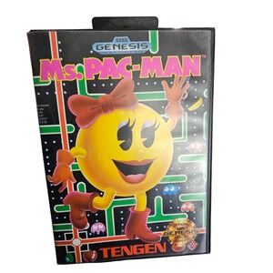 Ms Pac-Man Sega Genesis Game Tengen 16-Bit Cartridge with Case and Manual
